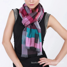 Fashion jacquard viscose plaid scarf